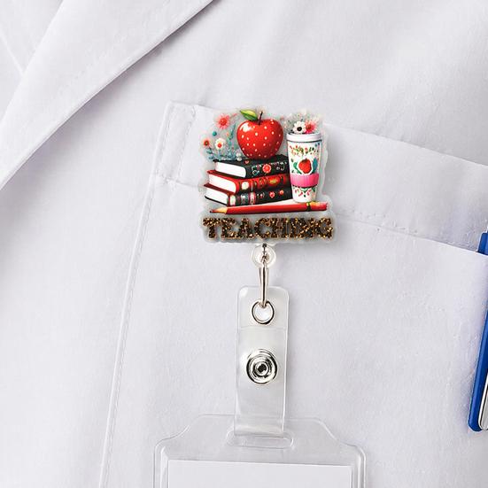 Telescopic Badge Holder Cute Glitter Reels, Acrylic Retractable with Clip, ID Name Tag Reel Card for Nurse Teacher Keychain Nurses