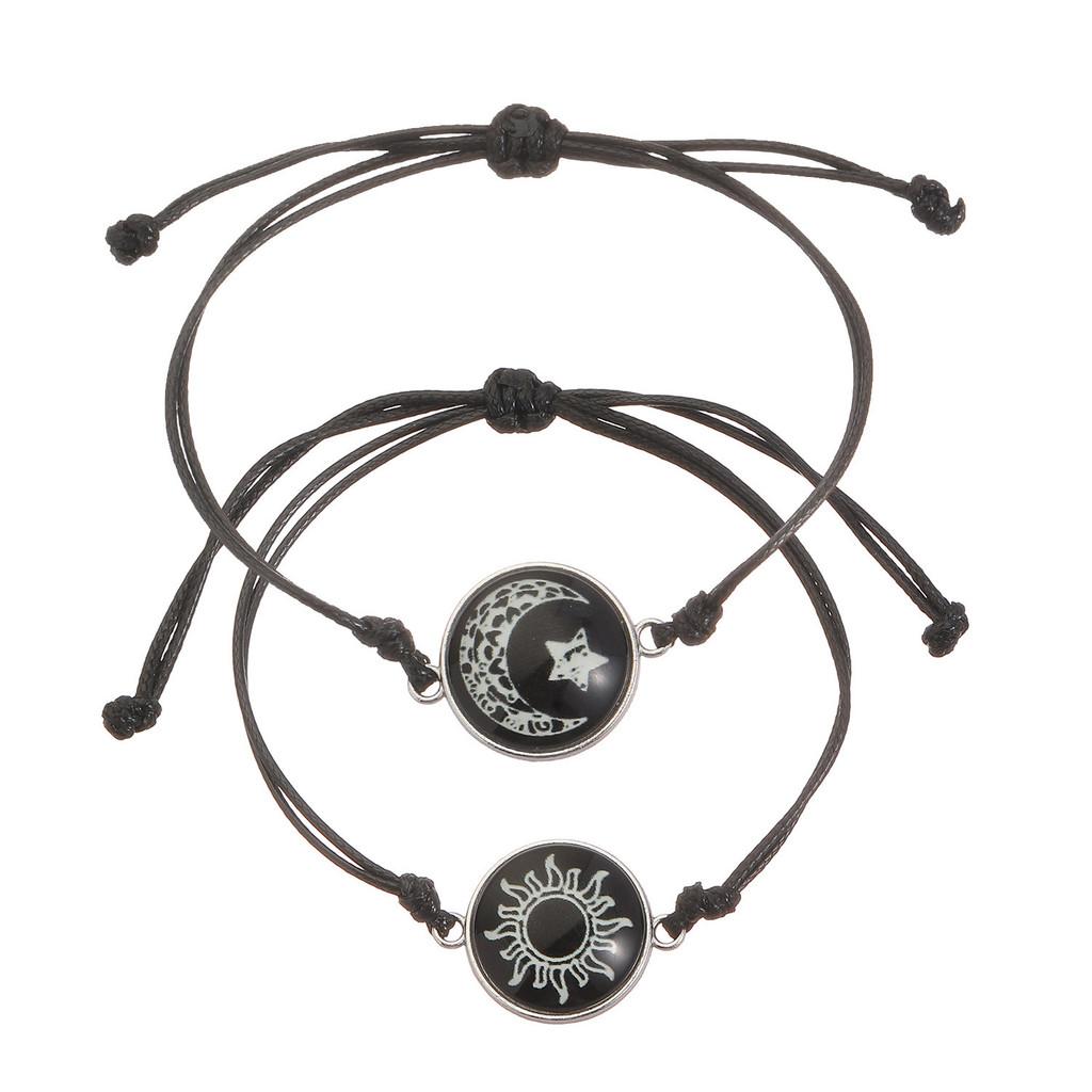 No Ip Handcrafted Metal Couple Bracelet With Glowinthedark Sun And Moon For Romantic Gift