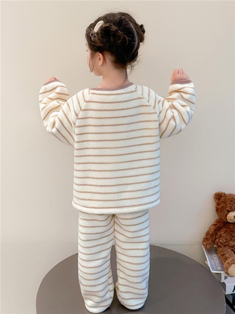 2025 Autumn/Winter Striped Pajama Set for Girls - Cozy, Warm Homewear