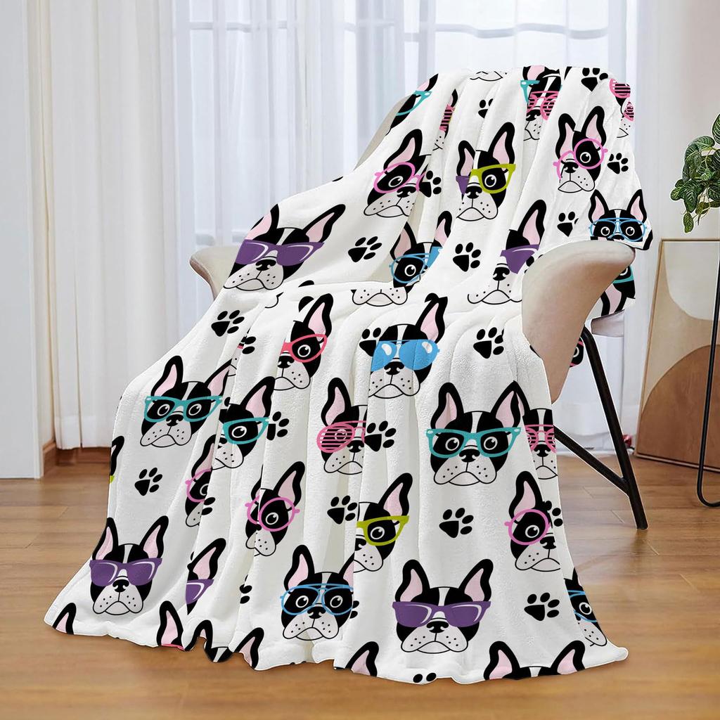 Cartoon bulldog Printed Blanket for Sofa Bed Travel Camping Living Room Office Conditioning Blanket for All Seasons Gifts