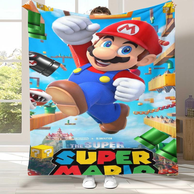 Retro M-Mario Bros Game Cartoon Flannel Blanket,Ultra Soft Warm Plush Throw for Home Bedroom Bed Sofa Cover Camping Picnic gift