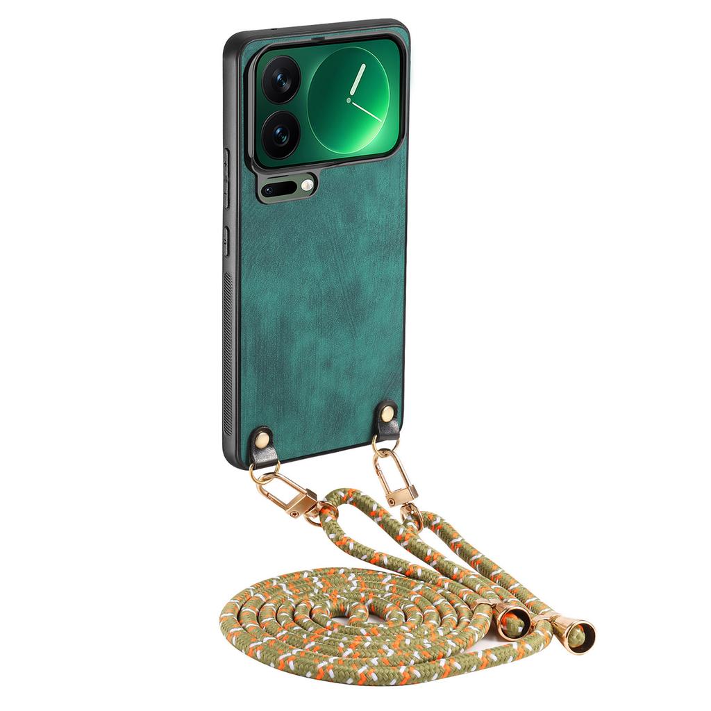 For Xiaomi 17 Pro Retro Leather Phone Back Cover with Adjustable Strap