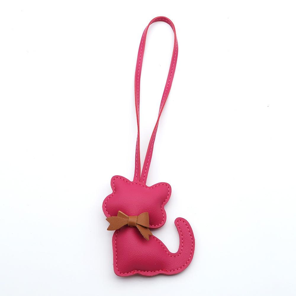New PU Leather Kitten Bag Charm with Bow Cute Cartoon Animal Cat Pendant for Women's Handbags Small Gift