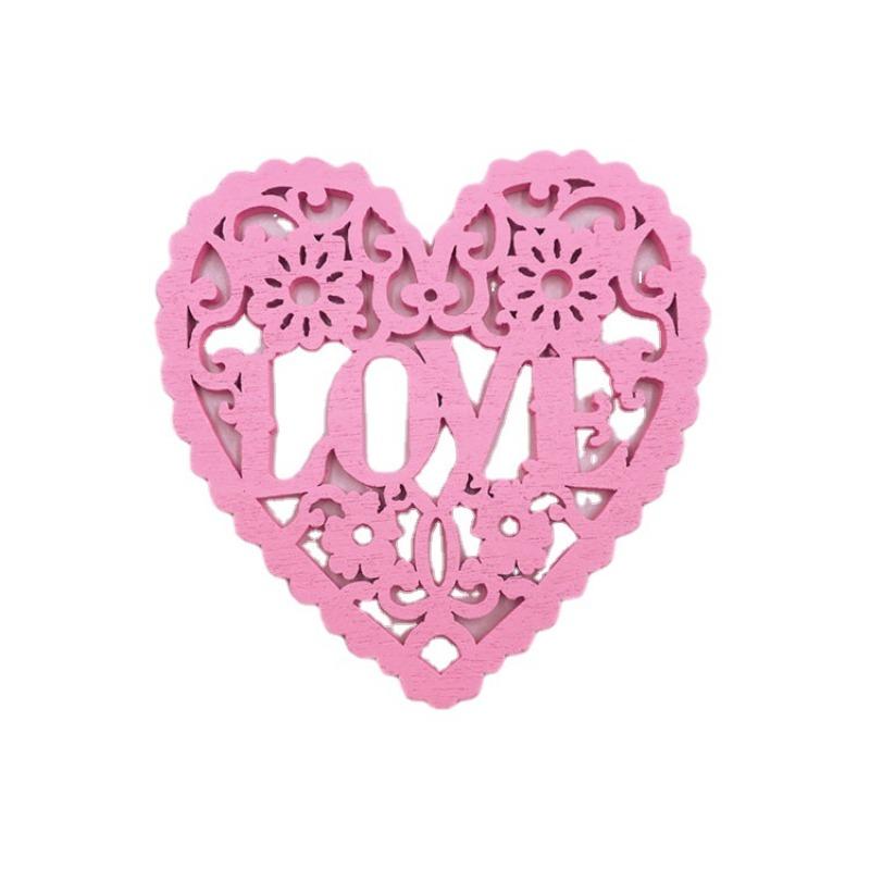 Mother's Day Pink Heart Wood Pendant Gift, Wooden Chip, Heart-shaped Wedding Pendant, Wooden Handicraft Decoration