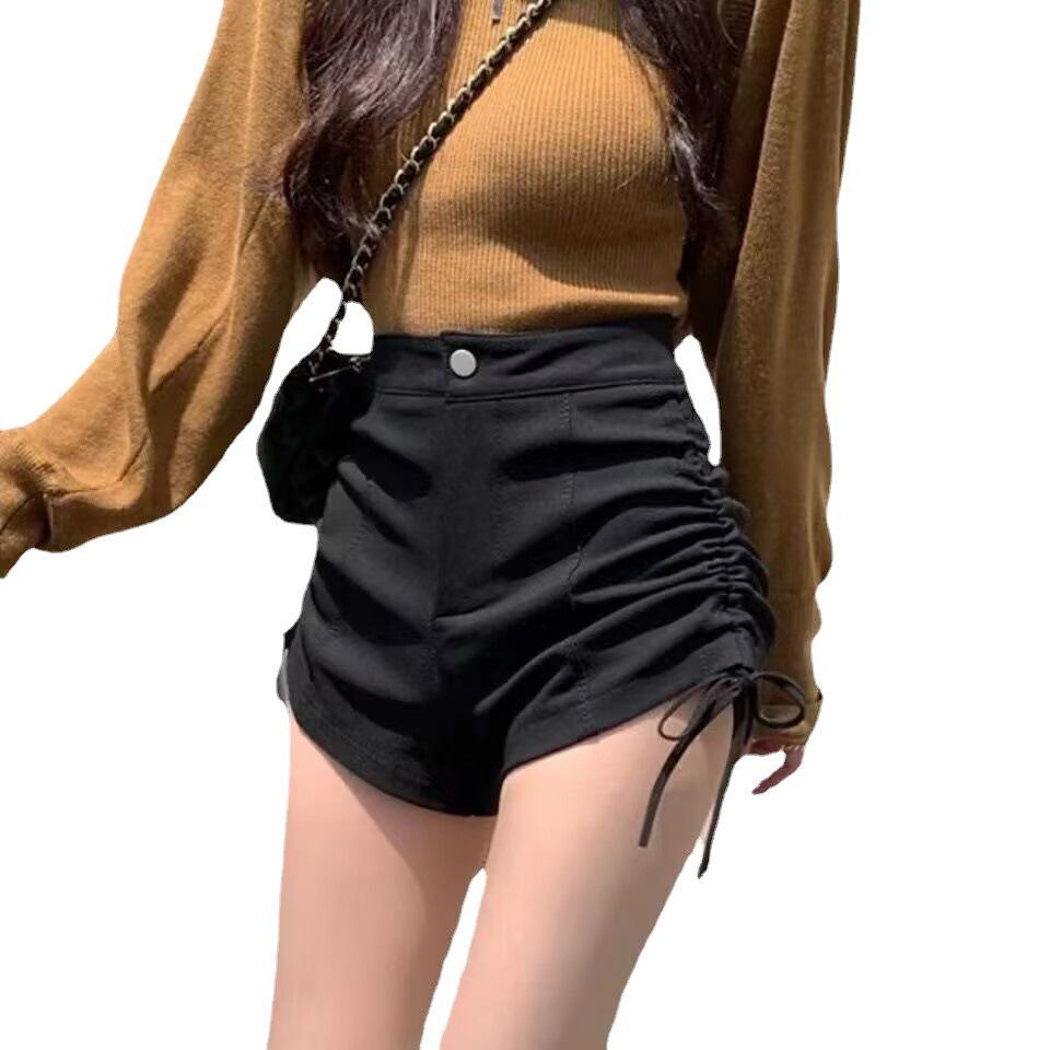 Petite High Waist Women's Summer Slimming A-line Shorts with Side Tie-Up Detail