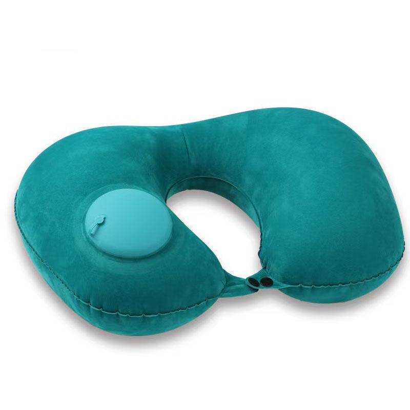 Press Inflatable U-Shape Neck Pillow, 30-Second Fast Inflation Portable Foldable for Travel Office Car, Ergonomic Support •