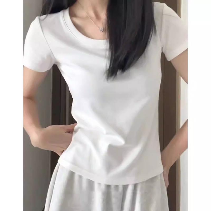 

Korean Style Pure Cotton U-Neck Slim Fit Women s T-Shirt - New Summer Edition Medium белый