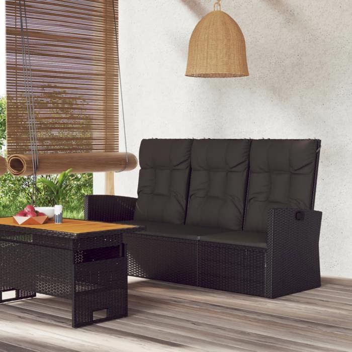 VidaXL Banc de jardin inclinable et coussins noir 173cm résine tressée 362183