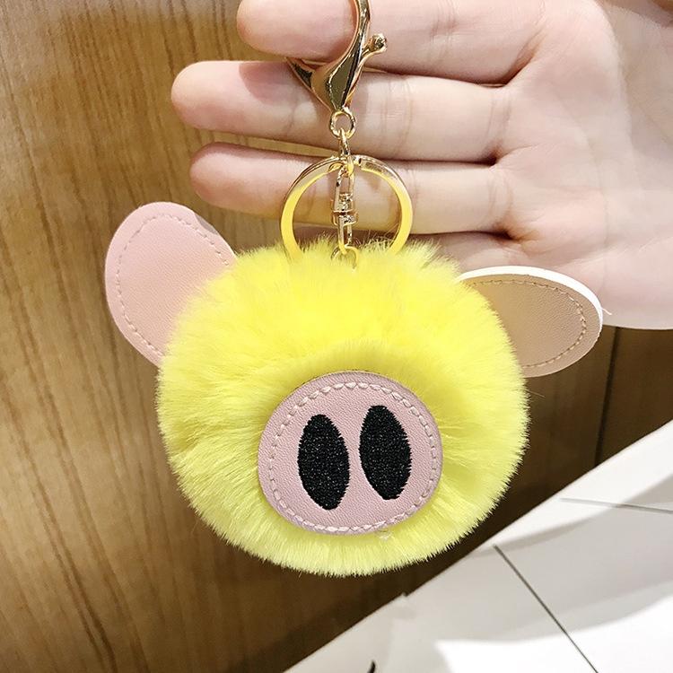 Rabbit Fur Ball PomPom Cute Pig Car Pendant Handbag Key Ring Chain 15cm