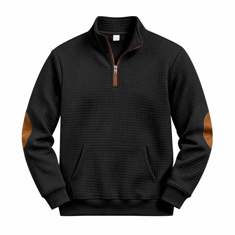 Men's Half-Zip Hoodie Long Sleeve Loose Fit Sweatshirt Pullover with Double Stitching and Paneled Design