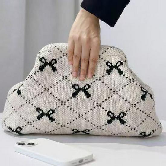 Trendige gewebte Wolkentasche - Vielseitige gestreifte Pendler- & Reiseaufbewahrung mit Clip-Griff für Mädchen