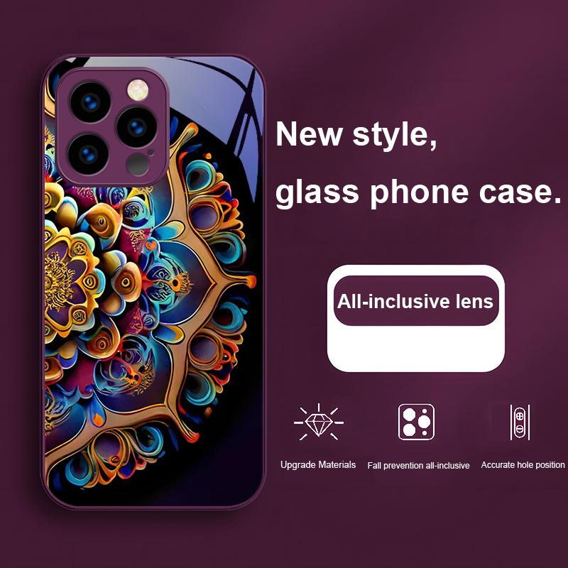 Abstract Flower Green For IPhone 16 Pro Max 15 P Lus 14 Pro 13 12 Mini 11 P Ro Max X XS 7 8 Plus 2022 Tempered Glass Phone Case