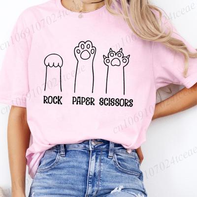 Tricou Piatră Hârtie Foarfecă Tricou Amuzant cu Amprentă de Labă de Pisică Modă de Vară Tricou Iubitor de Pisici Femei Bărbați Mânecă Scurtă Tricou Îmbrăcăminte
