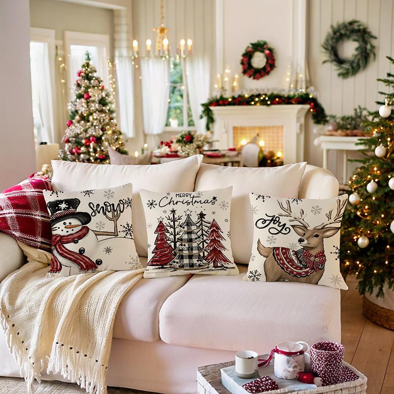 Christmas Sofa Decorative Cushion Cover Linen Printed Cushion Cover Home Living Room Bedroom Cushion