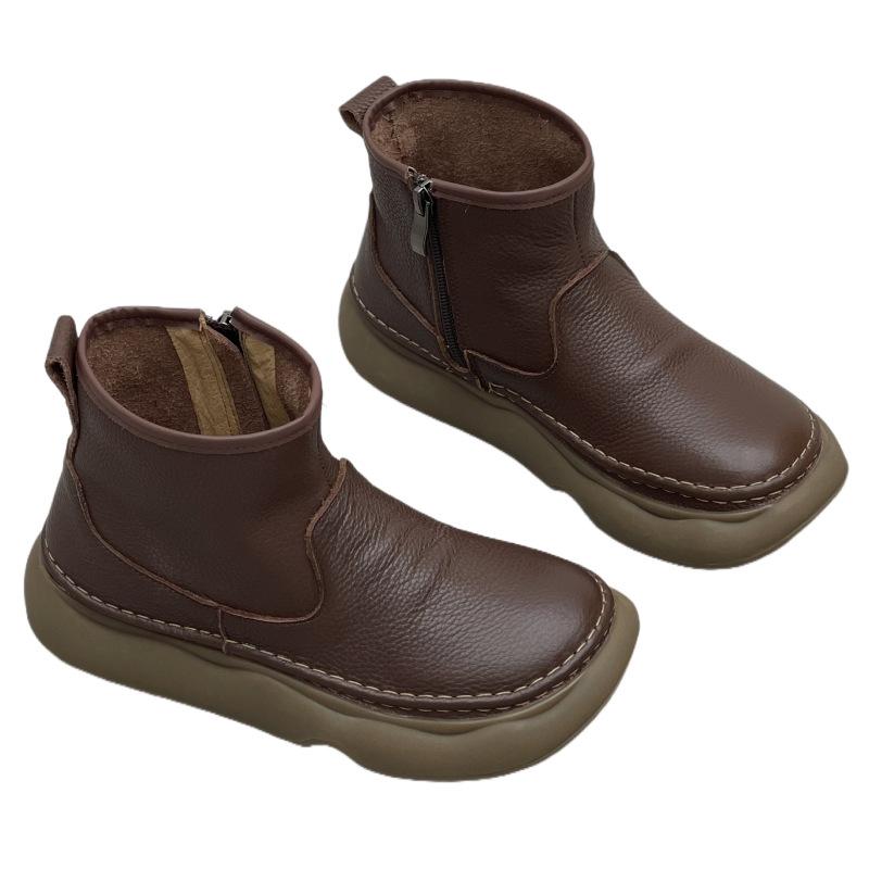 GKTINOO Retro Genuine Leather Shoes Short Boots 2025 Autumn Winter New Wide Toe Side Zipper Handmade Soft Sole Women's Boots