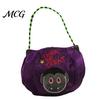 Thick Fabric Candy Pouch Halloween Trick or Treat Bucket, 9.8x5.9 Inch Pumpkin Witch Black Cat Plush Children's Tote Bag, Soft Basket with Handle for