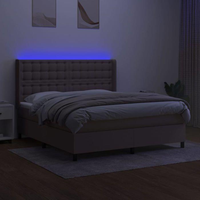 Exclusive House - Slatted Bed Base Mattress and LED Taupe 180x200 Cm Fabric