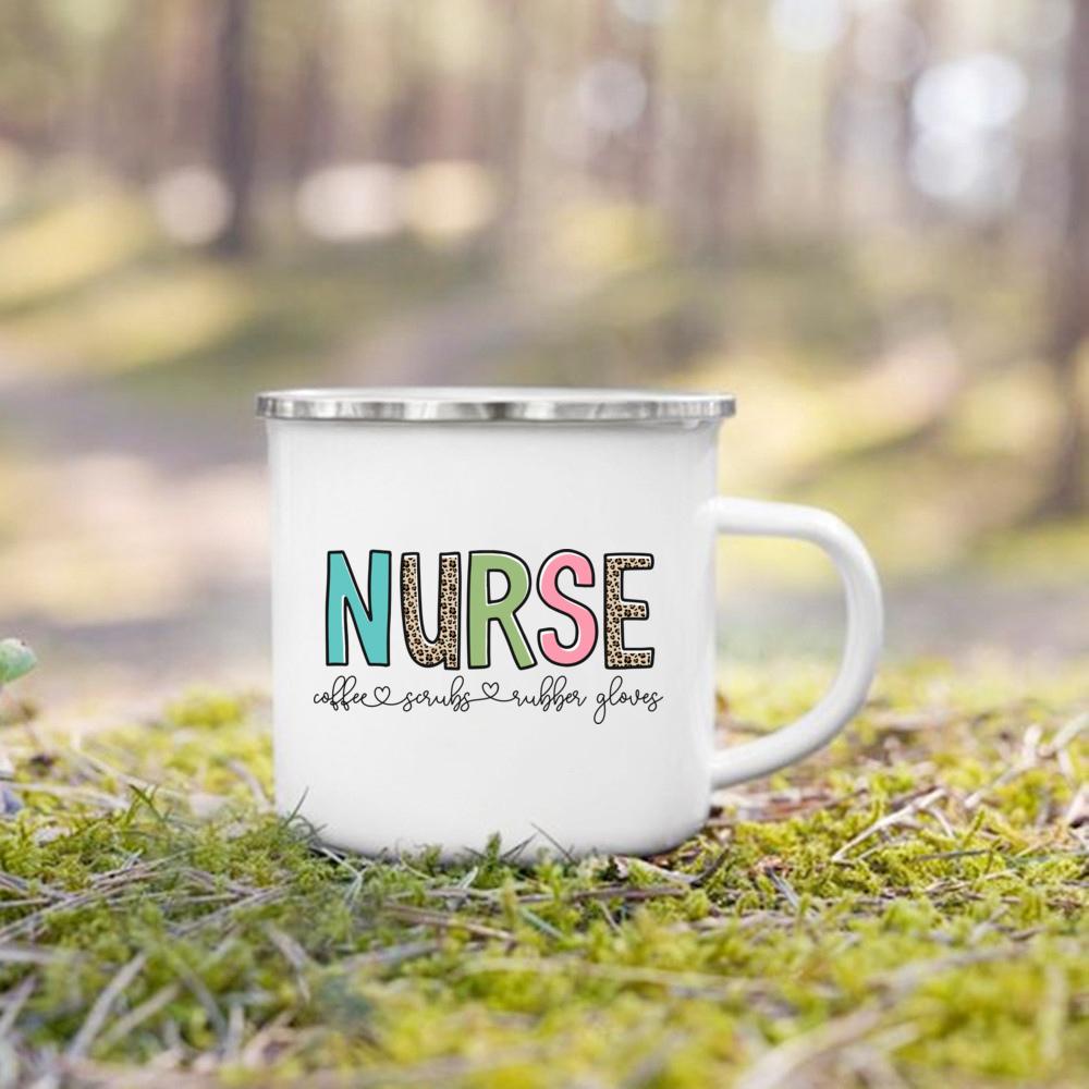 Nurse Life Print Mugs Enamel Mugs Creative Coffee Cups Drinks Dessert Breakfast Milk Cup Handle Drinkware Best Gifts for Nurse