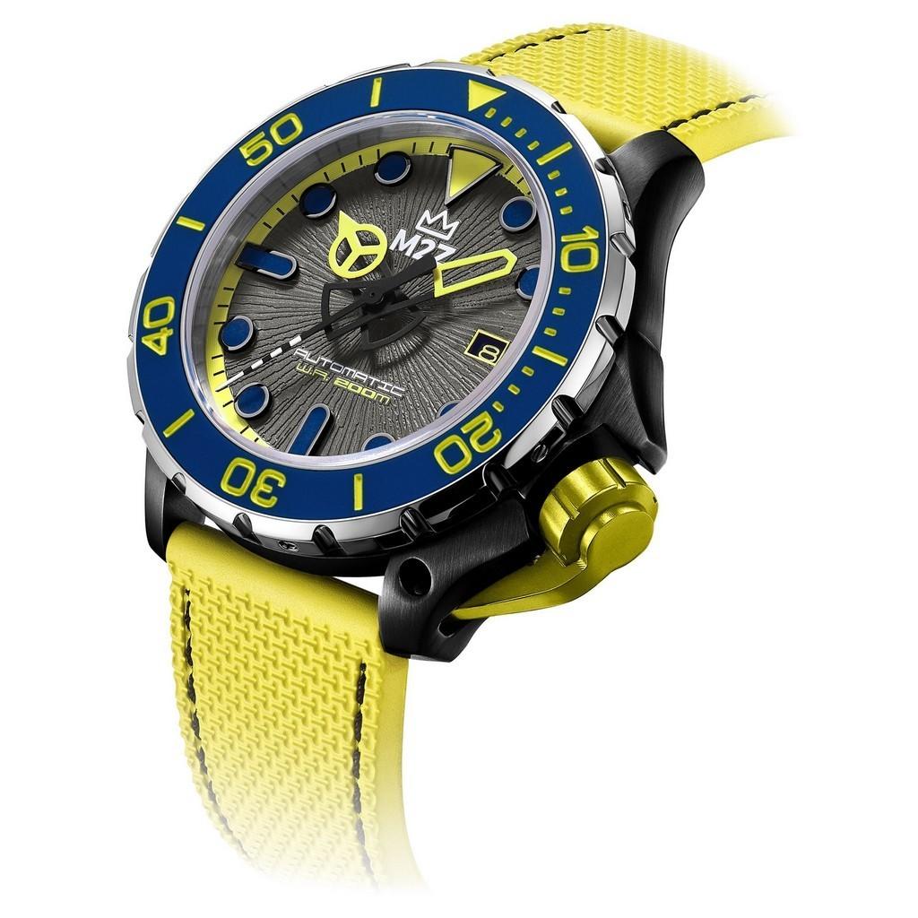 M2Z Diver 200 Safirglass Gul rem Grå skive Automatisk 200-006 200M Herreklokke
