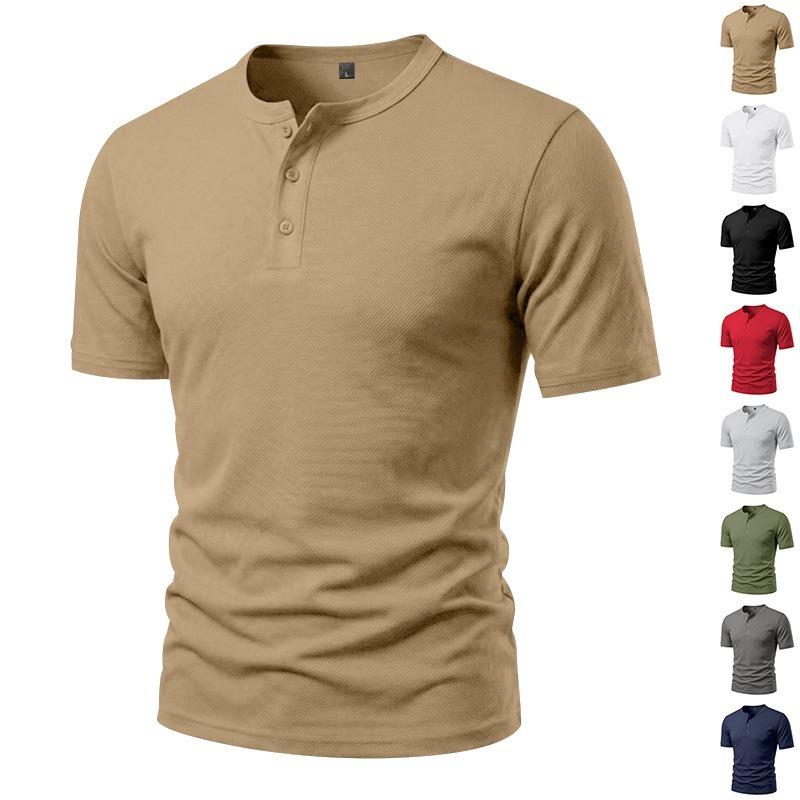 Men Henley Collar Short Sleeve Quick Dry Mesh Casual Sports Loose T Shirt