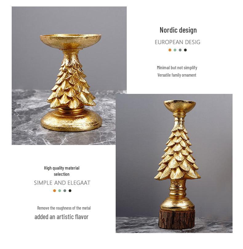 Gold Christmas Tree Candlestick Holder - Festive Home Decoration Ornament