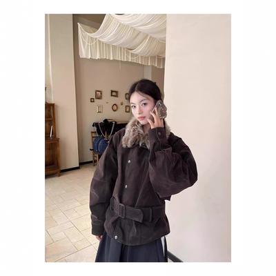 Shen Coffee Narrative Removable Fur Collar Jacket Women'S Autumn And Winter New Pie To Overcome The Trend Of Loose Couple Tops