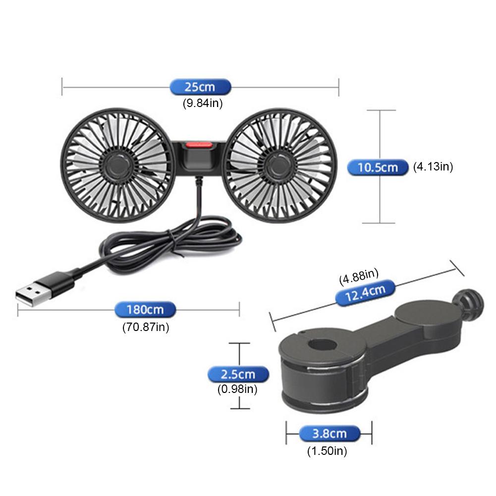 12V/24V Car Headrest Fan 360° Rotatable Dual Head Car Seat Back Cooling Fan 3 Speeds Powerful Wind Car Interior Fan Neck Cooler