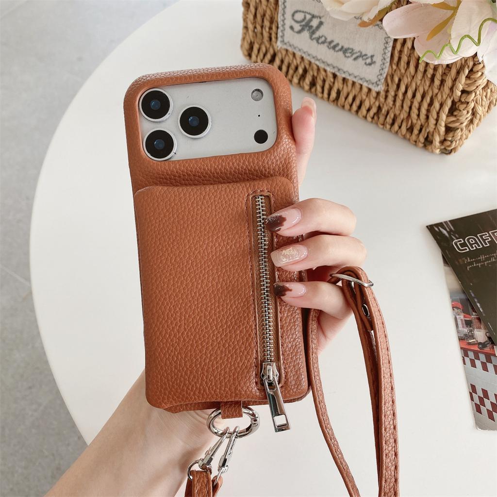 Leather Crossbody Zipper Wallet Phone Case for iPhone 17 Air 16 15 14 Plus 13 12 Pro Max with Card Holder Slot Protective Cover