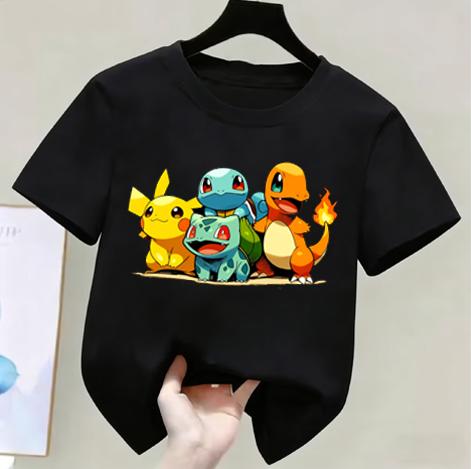 Anime Pokémon Jungen Mädchen T-Shirt Baumwolle Retro Unisex Baumwoll-T-Shirt für Damen Oberteile Lässig Locker Kurzarm Paar Y2k