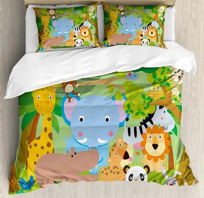 Children Bedding Set For Bedroom Bed Home Cartoon Safari African Animals Swimming In The Duvet Cover Quilt Cover And Pillowcase