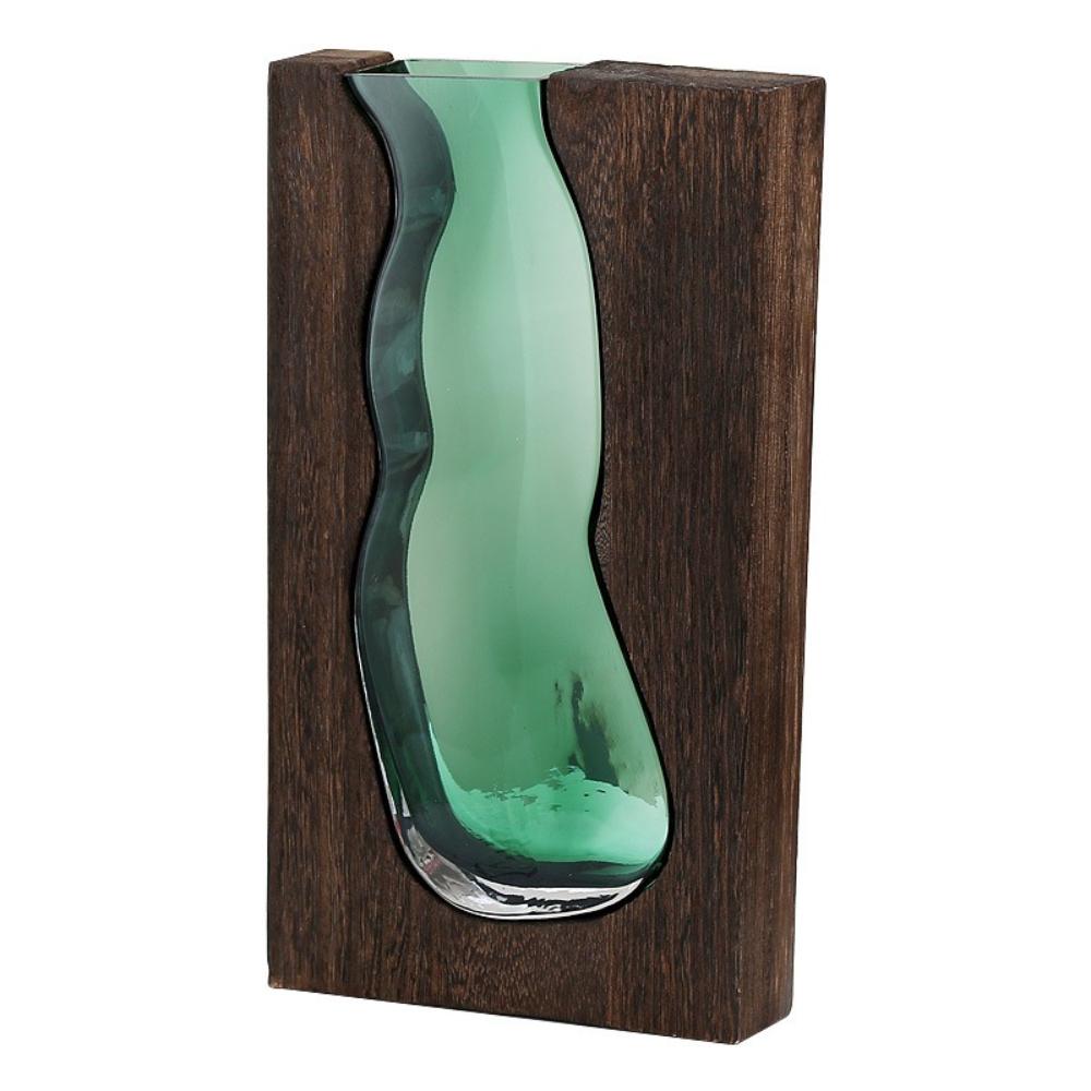 Nordic Style Glass Vase Wooden Tray Single Flower Hydroponic Green Plants Fresh Flowers Desktop Living Room Coffee Table