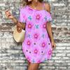 Ladies Asymmetric Shoulder Strap Dress Ditsy Flower Print Short Mini Dress