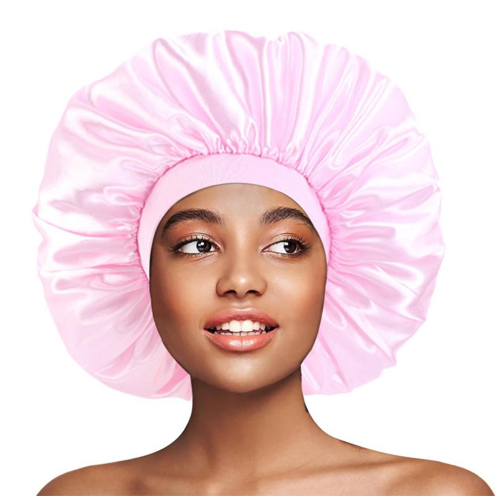 Oversized Silky Satin Bonnet for Women Soft Sleep Night Hair Cover Elegant Shower Bath Hat Solid Color Head Bonnets for Women