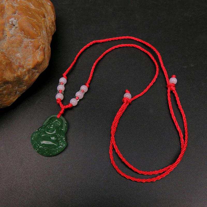 Buddhist White Jade Hand Woven Pendant Necklace Lotus Guanyin Buddha Long Life Lock Pendant Lucky Necklace