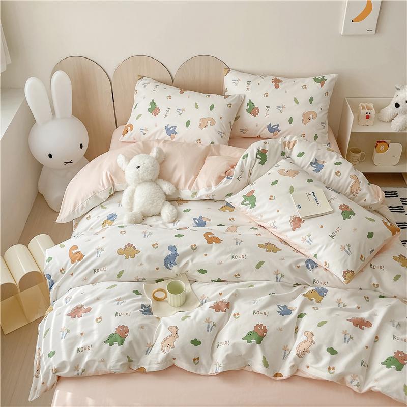 Sleep Grid Cotton Cartoon Printed Student Dormitory 3-Piece Set Home 4-Piece Set