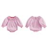 Toddler Baby Girl Smocked Romper Bow Embroidery Round Neck Long Sleeve Bubble Jumpsuit 