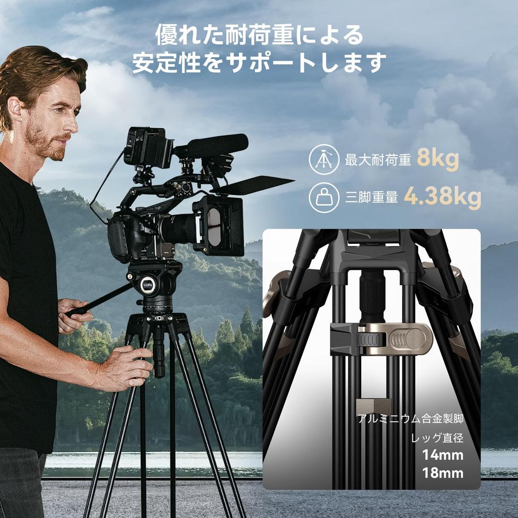 SmallRig Aluminum Alloy Tripod Kit Capacity 8kg Height Video Head Video Shooting Camera Tripod 4163 AD-80 [Load 87~191cm]