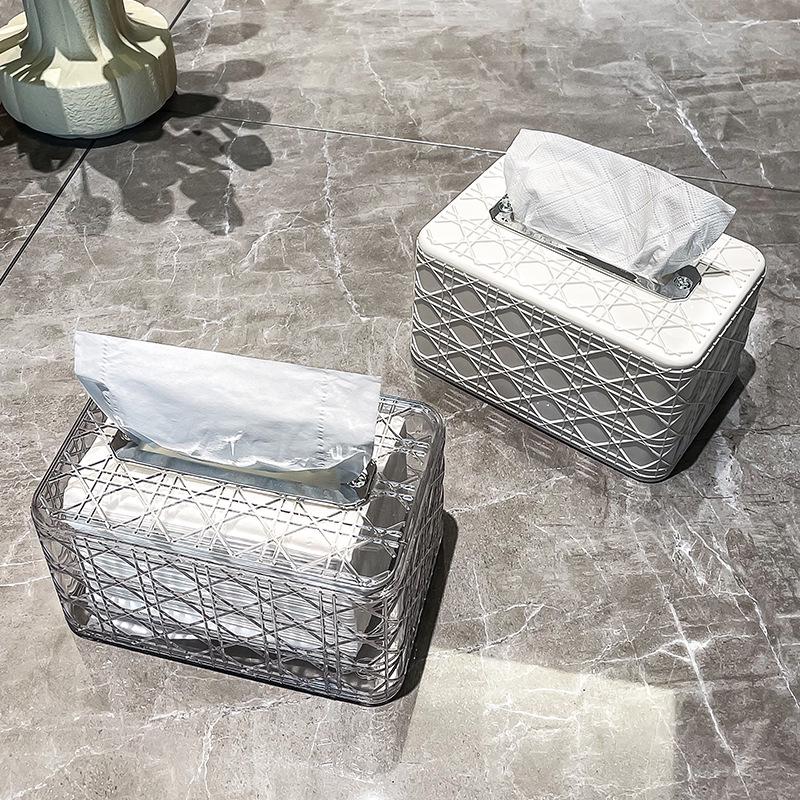Light Luxury Rattan Tissue Box: Chic Square Design, Spring Lift, Ideal for Living Room & Bathroom Decor.