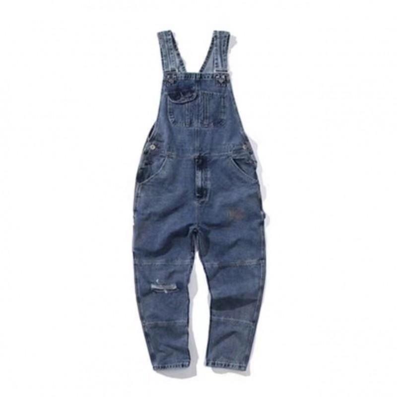 Mens Oversized Denim Bib Overalls Loose Straight Fit Casual Vintage Workwear Trousers