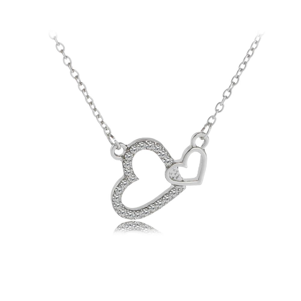 Funny Dazzling Double Crystal Heart Link Design Necklace Golden Silvery Valentine's Day Women Girls Jewelry Gift