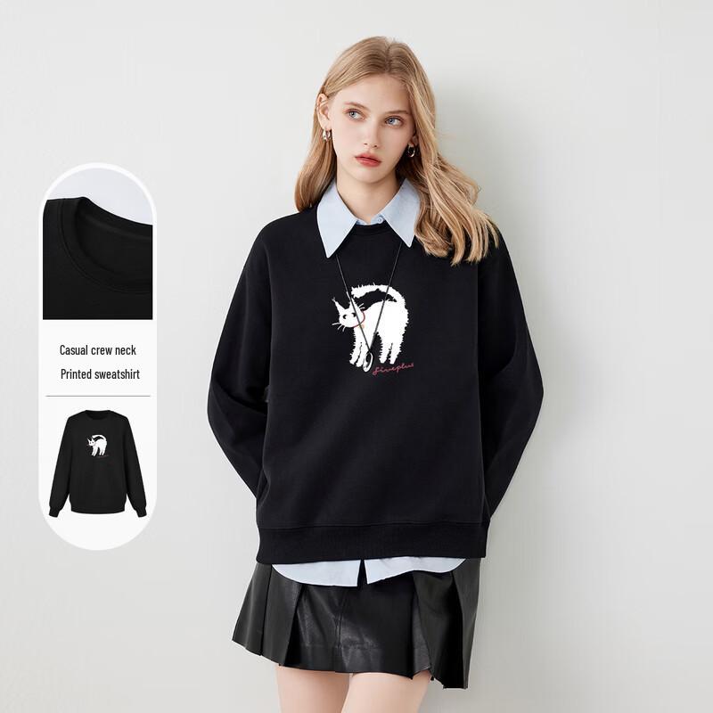 FivePlus Women s Cat Print Hooded Sweatshirt L