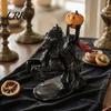 Gruselige Figur für den Innenbereich, Halloween Kopfloser Reiter Statue, Vintage Bronze-Textur Harz Gotisches Ornament Figur, Stabile Basis Horror Skulptur