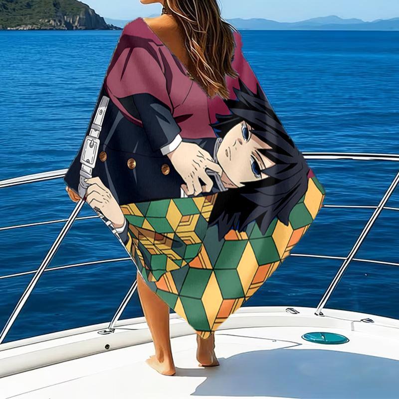 1pc Tomioka Giyuu1 Beach Towel, Beach and Seaside Swimming Pool Equipment, Fashion Pattern, Rectangular, Travel Essentials