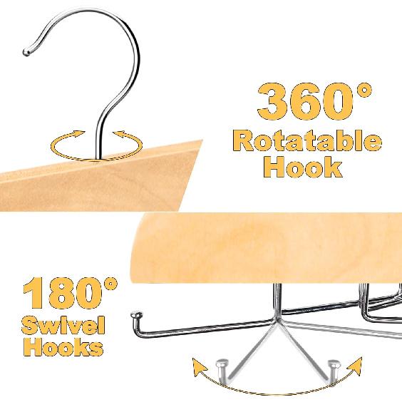 Tank Top Hanger with Premium Wood, 24 Large Capacity, Space Saving,360 Degree Rotating, Foldable Metal Hooks, Tank Tops