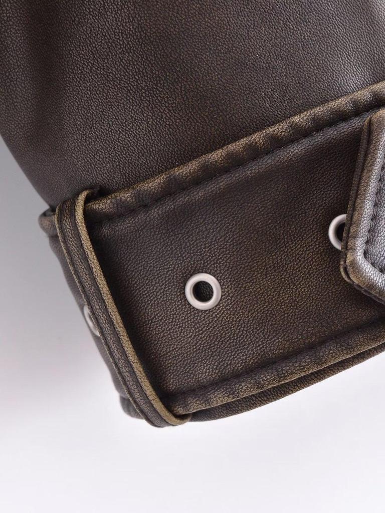 2025 Spring Women's Street Fashion Faux Leather Biker Jacket