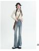 Women's High Waist Vintage Micro-Flare Jeans - Elastic, Raw Hem, Double Button, Retro Bell Bottom.
