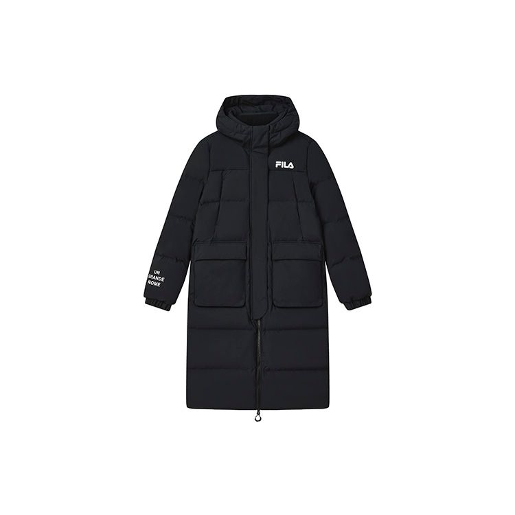 

FILA Solid Color Logo Simple Casual Long Hooded Down Jacket Women outerwear Black F11W249906FBK M