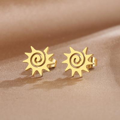 Pendientes de acero inoxidable con diseño de sol en espiral de anime, pendientes finos de moda estilo hip hop gótico para mujer, joyería para fiesta, regalo para hombre