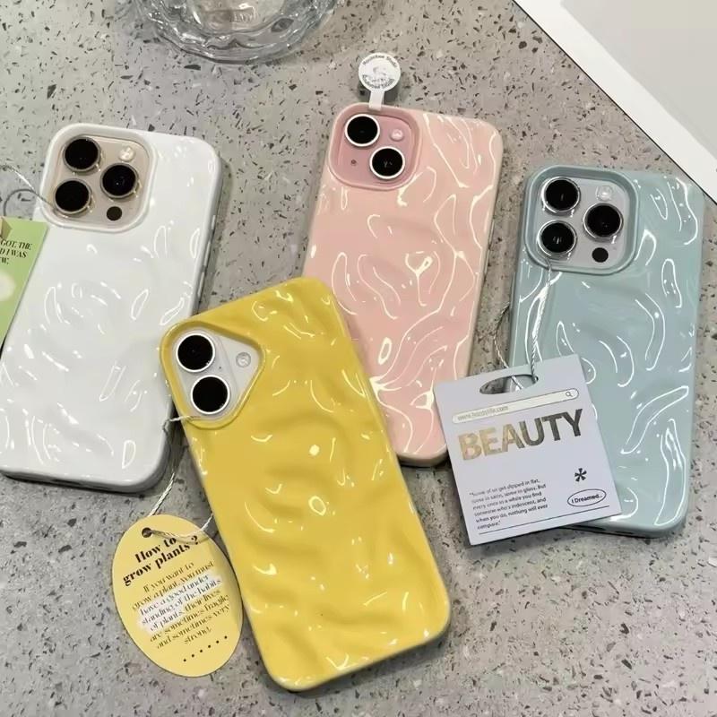 Candy Soft Silicone Wave Fold Pattern Phone Case For iPhone 11 12 13 14 15 16 Pro Max X XR XS 8 7 Plus Shockproof Bumper Cover