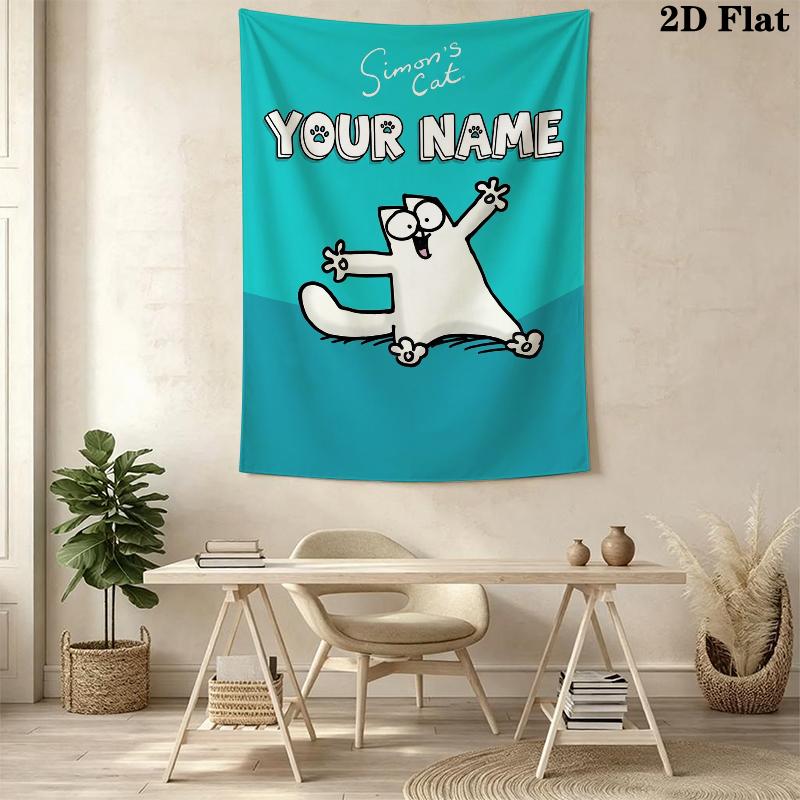 Custom Name Simon‘s Cat Wall Tapestry Aesthetic Wall Hanging Printed Fabric Blanket Decorative Tapestries for Bedroom Living Room Home Decor